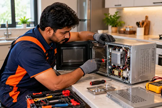 Microwave Oven repair technician at work